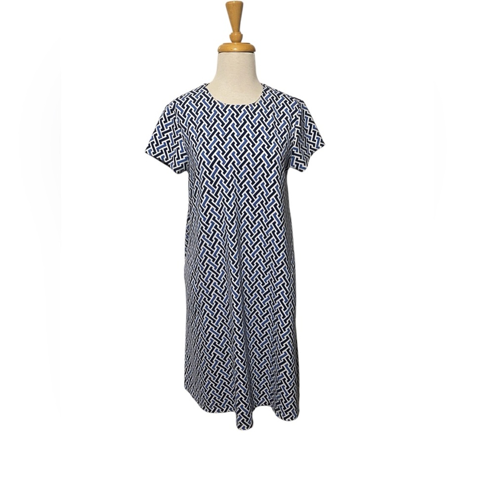 J.McLaughlin Geometric Patterned Blue and White Dress